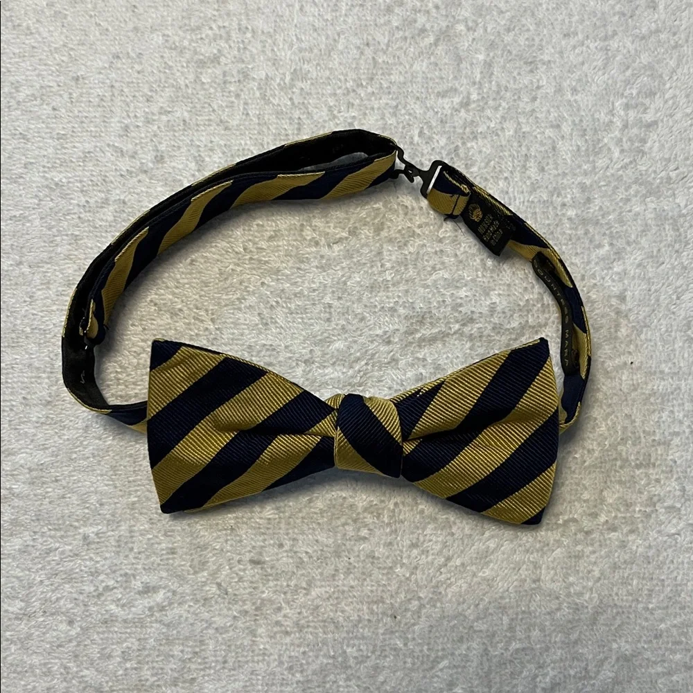 Stylish Boys Gold and Navy Striped Bow Tie, OS Adjustable Sizing (14 1/2 -20)